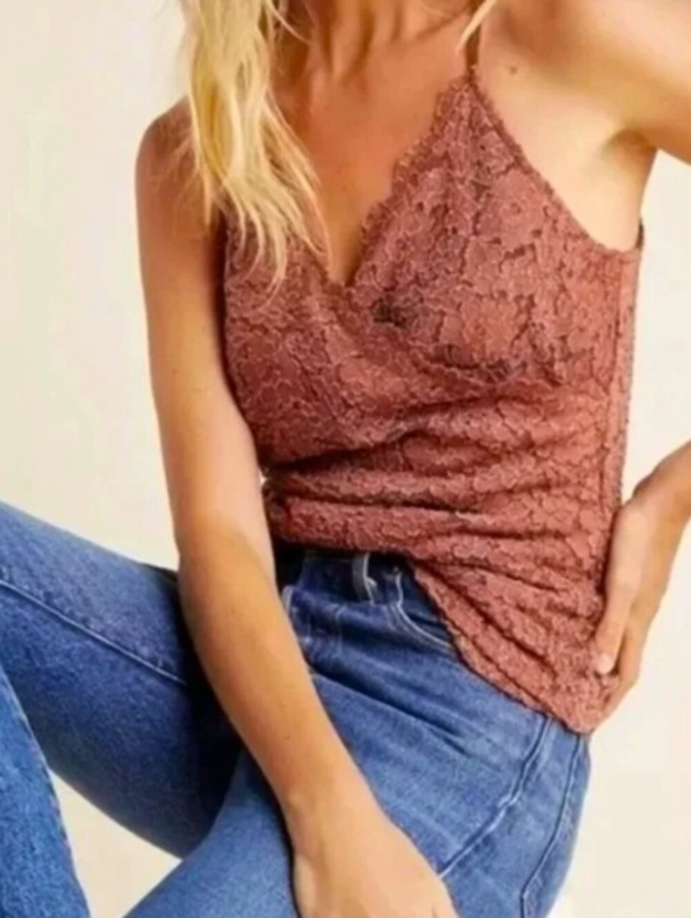 ANTHROPOLOGIE Brown LACE Y2k Camisole Top ERI +Ali Medium Blouse
